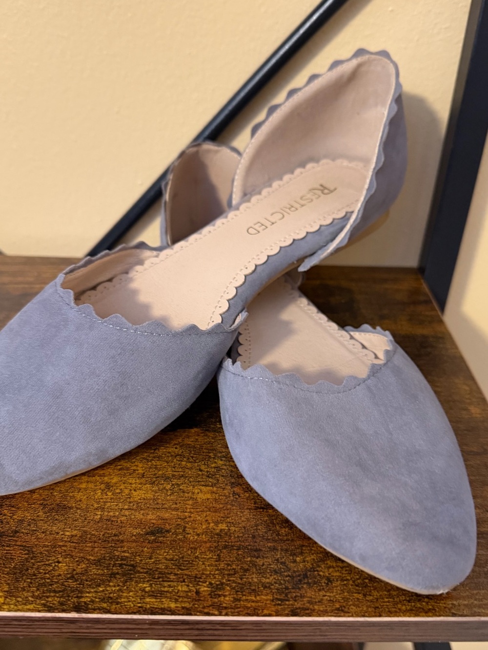 Restricted Dusty Blue Scallop-Trim D'Orsay Flats